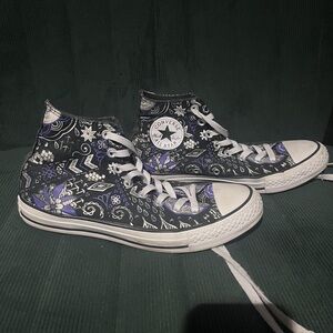 Converse High Top Sneakers — Black with Purple Floral Print